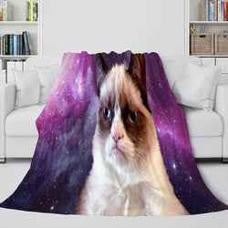 Space Cat Astronaut Cat In Space Flannel Fleece Blanket Nap Wrap Blanket (Online Order Only)