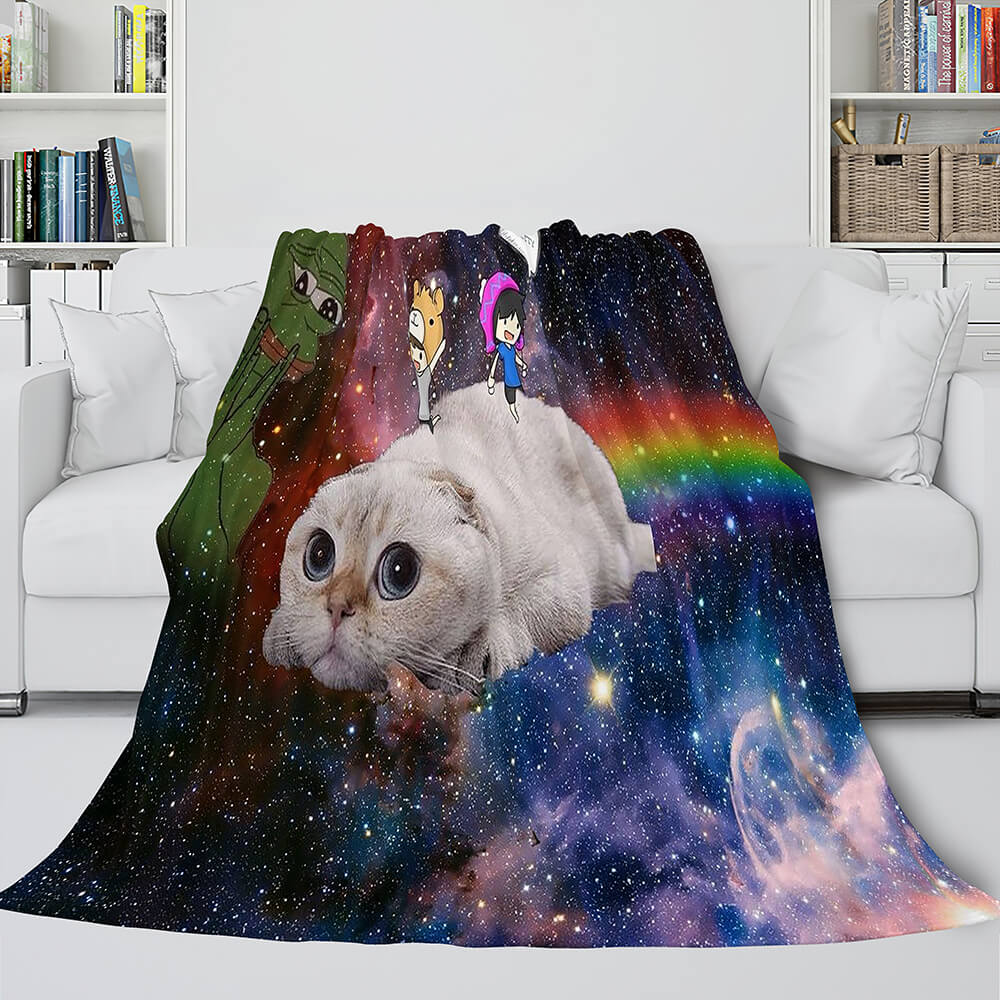 Space Cat Astronaut Cat In Space Flannel Fleece Blanket Nap Wrap Blanket (Online Order Only)