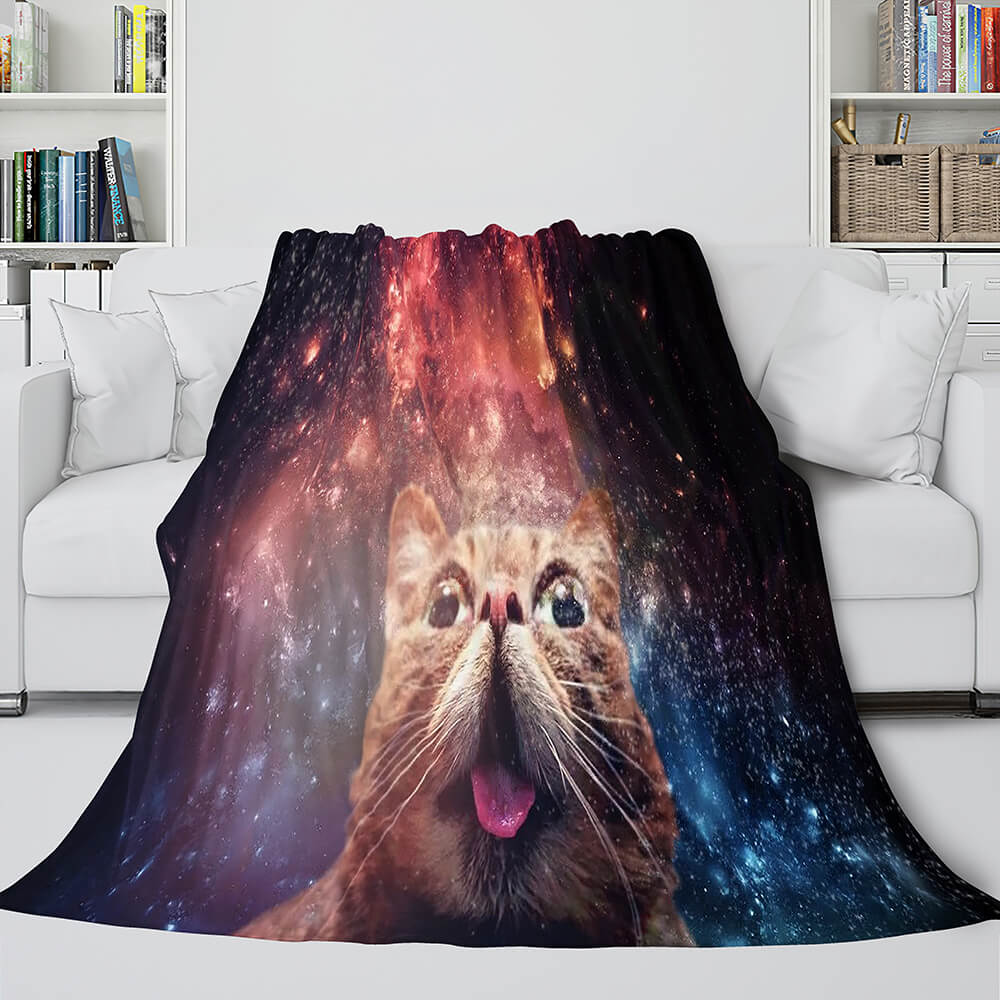 Space Cat Astronaut Cat In Space Flannel Fleece Blanket Nap Wrap Blanket (Online Order Only)
