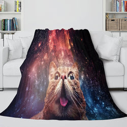 Space Cat Astronaut Cat In Space Flannel Fleece Blanket Nap Wrap Blanket (Online Order Only)