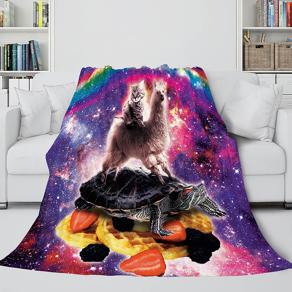 Space Cat Astronaut Cat In Space Flannel Fleece Blanket Nap Wrap Blanket (Online Order Only)