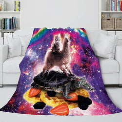 Space Cat Astronaut Cat In Space Flannel Fleece Blanket Nap Wrap Blanket (Online Order Only)