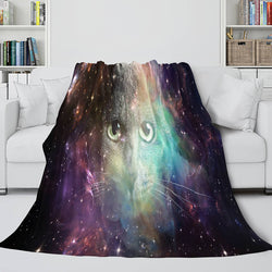 Space Cat Astronaut Cat In Space Flannel Fleece Blanket Nap Wrap Blanket (Online Order Only)