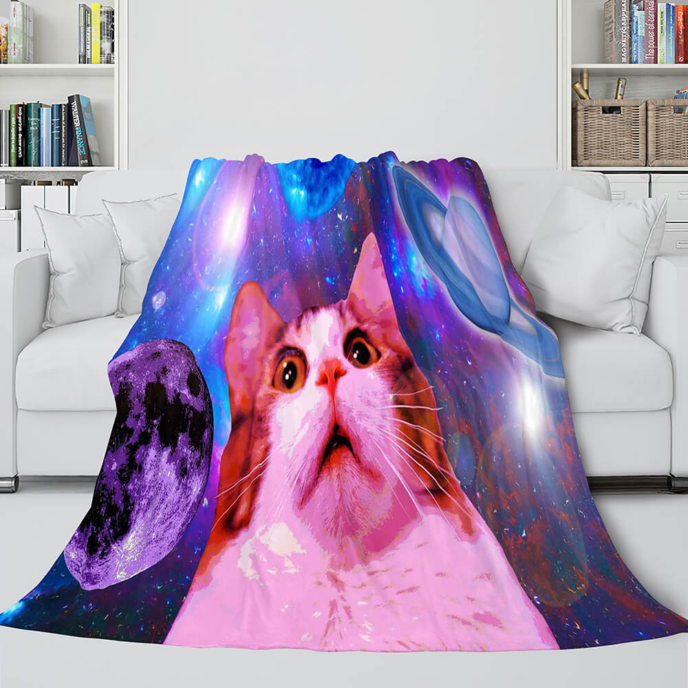Space Cat Astronaut Cat In Space Flannel Fleece Blanket Nap Wrap Blanket (Online Order Only)