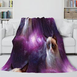 Space Cat Astronaut Cat In Space Flannel Fleece Blanket Wrap Blanket (Online Order Only)