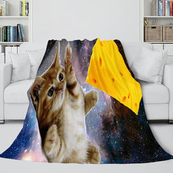 Space Cat Astronaut Cat In Space Flannel Fleece Blanket Wrap Blanket (Online Order Only)