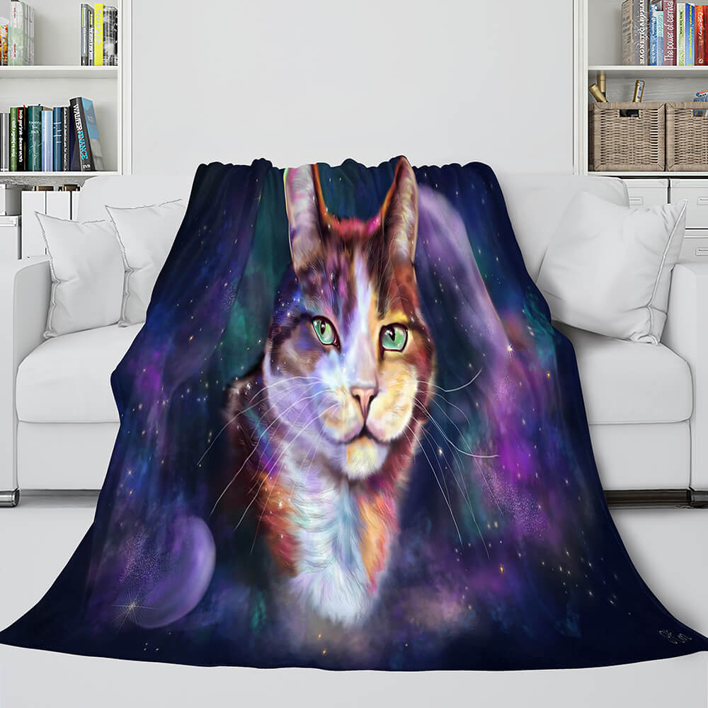 Space Cat Astronaut Cat In Space Flannel Fleece Blanket Wrap Blanket (Online Order Only)