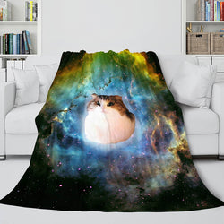 Space Cat Astronaut Cat In Space Flannel Fleece Blanket Wrap Blanket (Online Order Only)