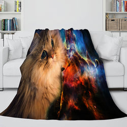 Space Cat Astronaut Cat In Space Flannel Fleece Blanket Wrap Blanket (Online Order Only)