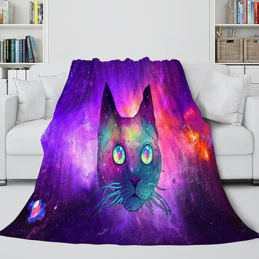 Space Cat Astronaut Cat In Space Flannel Fleece Blanket Wrap Blanket (Online Order Only)