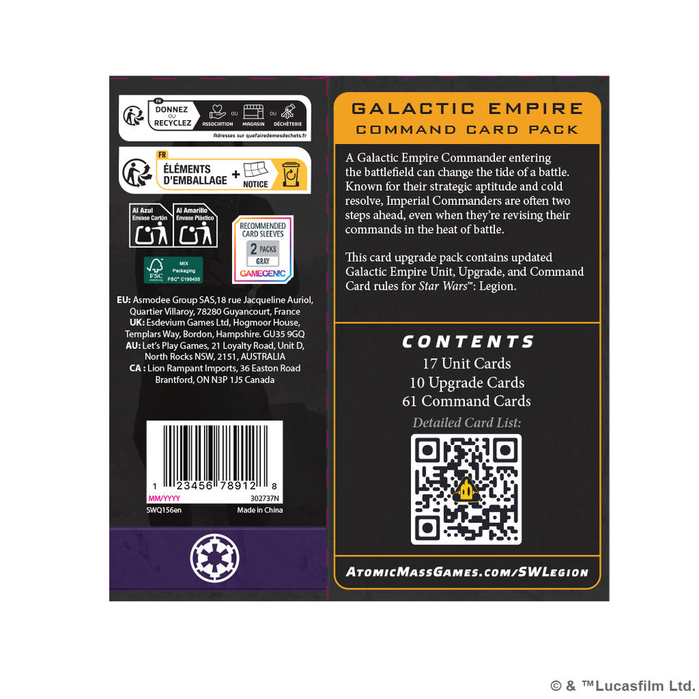 Star Wars Legion: Galactic Empire Command Card Pack (ONLINE ORDER ONLY)