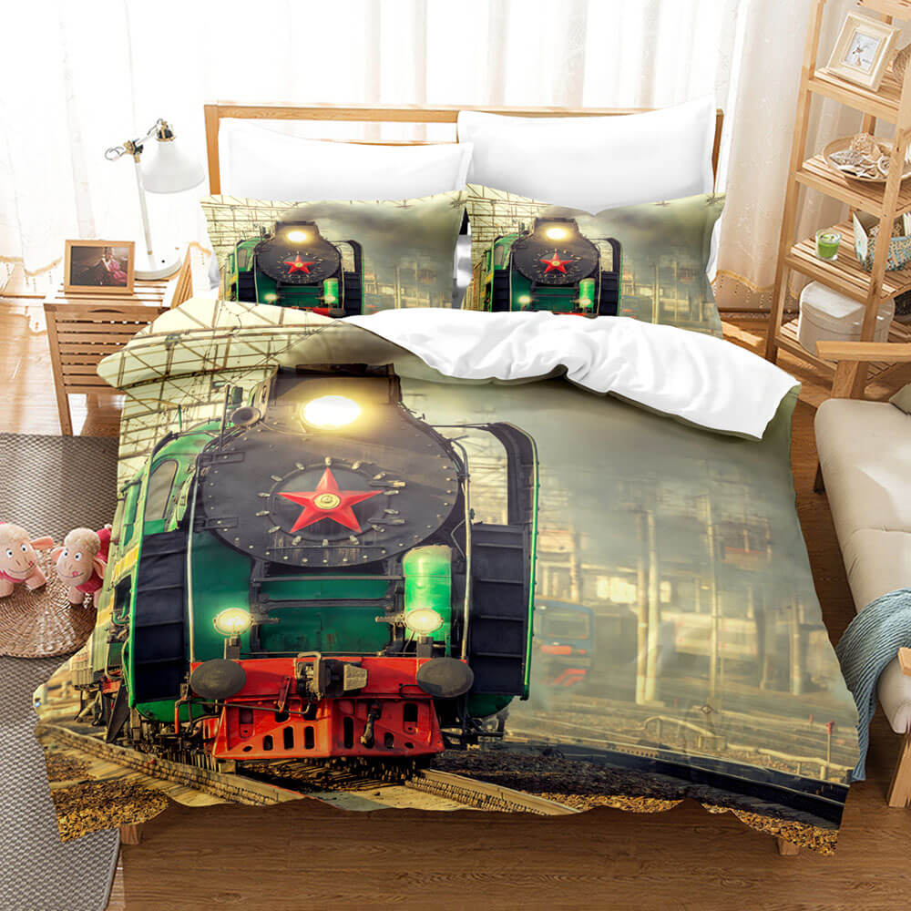 Steam Engine Bedding Set Vintage Locomotive Quilt Cover Without Filler (Online Order Only)