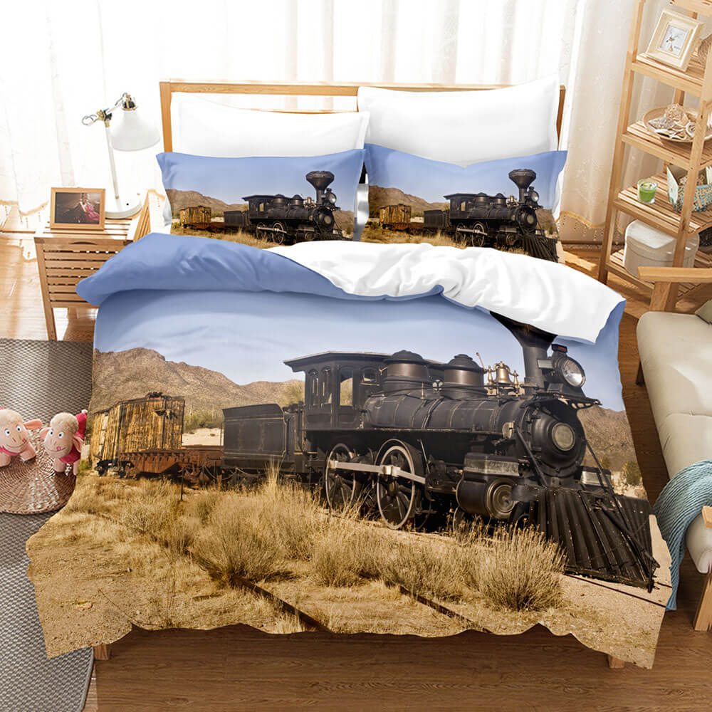 Steam Engine Bedding Set Vintage Locomotive Quilt Cover Without Filler (Online Order Only)