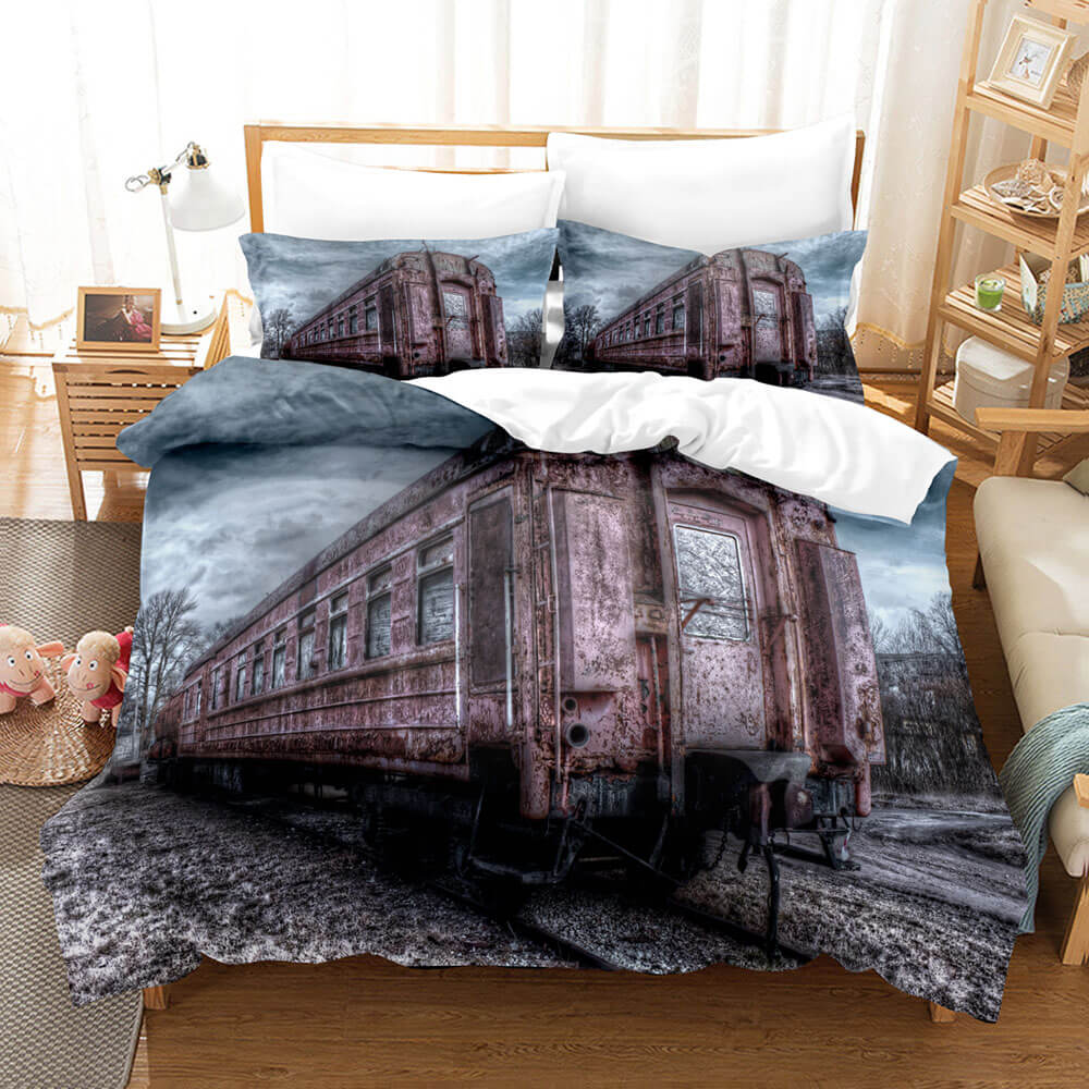 Steam Engine Bedding Set Vintage Locomotive Quilt Cover Without Filler (Online Order Only)
