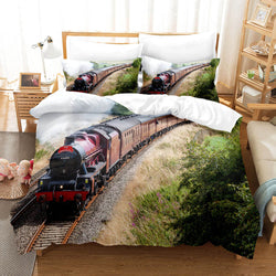 Steam Engine Puff Train Bedding Set Rail Vehicles Quilt Cover Without Filler (Online Order Only)