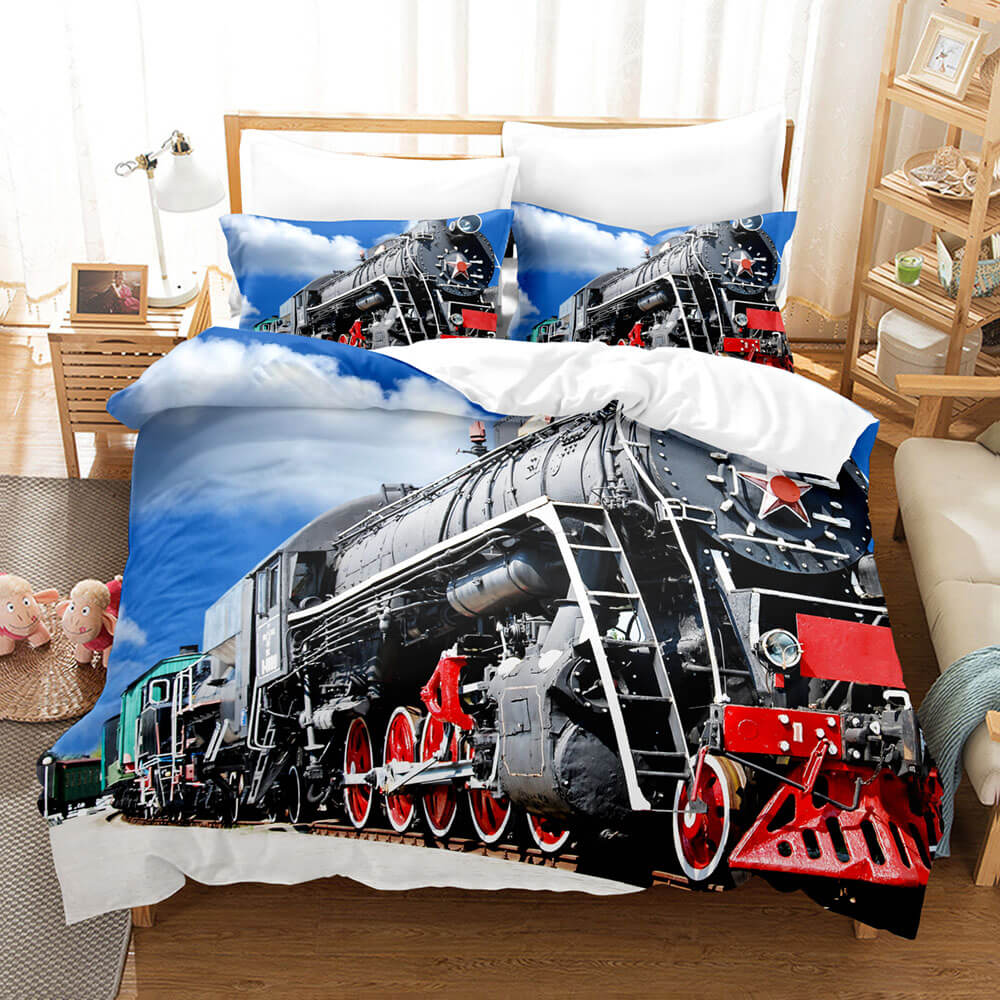 Steam Engine Puff Train Bedding Set Rail Vehicles Quilt Cover Without Filler (Online Order Only)