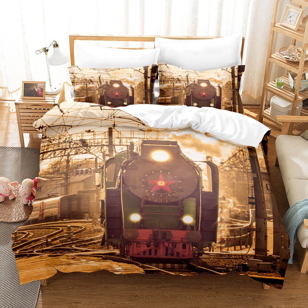 Steam Engine Puff Train Bedding Set Rail Vehicles Quilt Cover Without Filler (Online Order Only)