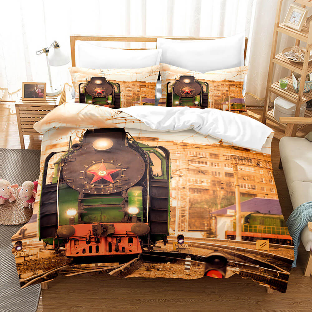 Steam Engine Puff Train Bedding Set Rail Vehicles Quilt Cover Without Filler (Online Order Only)