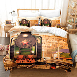 Steam Engine Puff Train Bedding Set Rail Vehicles Quilt Cover Without Filler (Online Order Only)