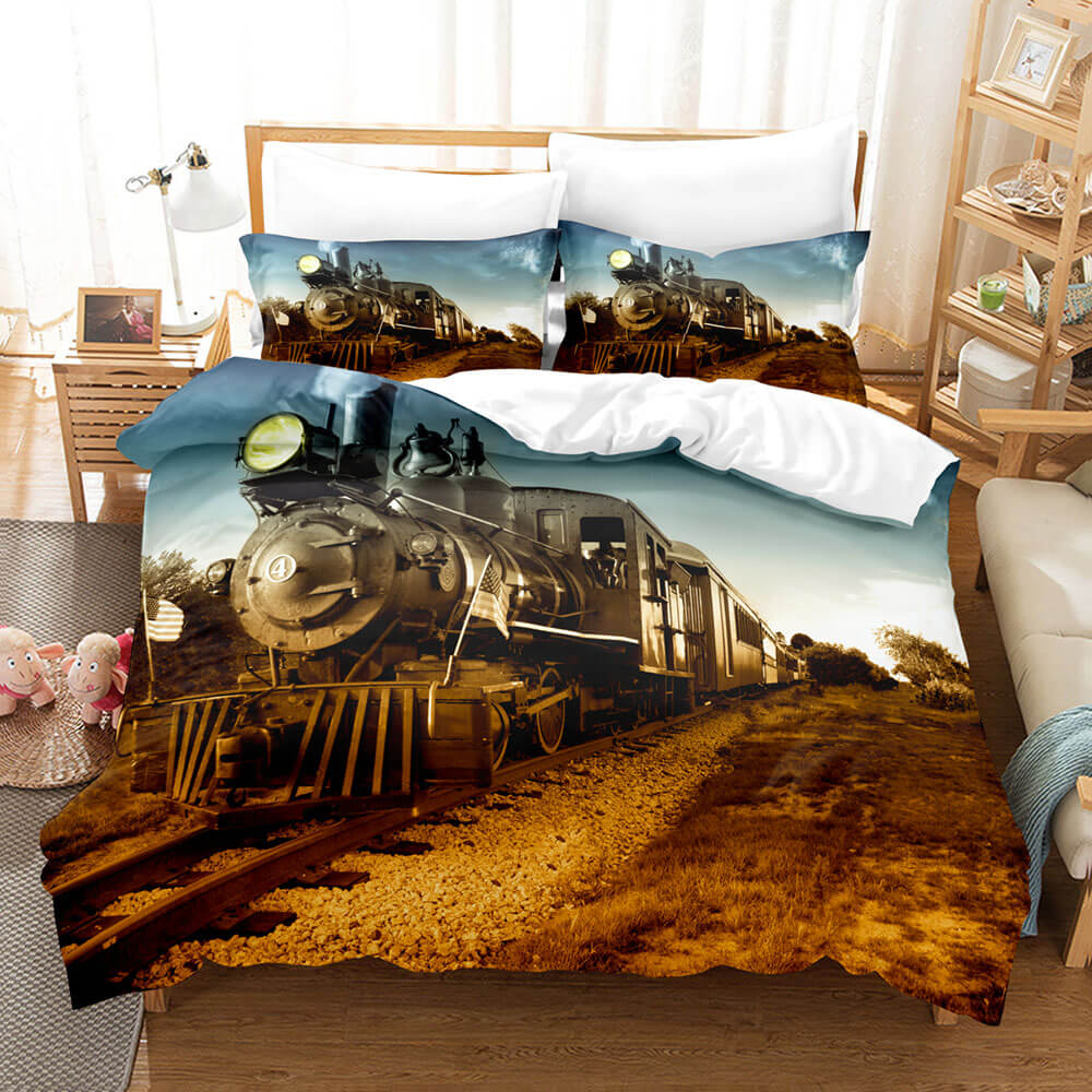 Steam Engine Puff Train Bedding Set Rail Vehicles Quilt Cover Without Filler (Online Order Only)