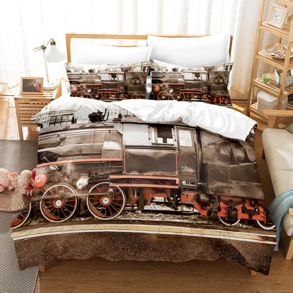 Steam Engine Puff Train Bedding Set Rail Vehicles Quilt Cover Without Filler (Online Order Only)