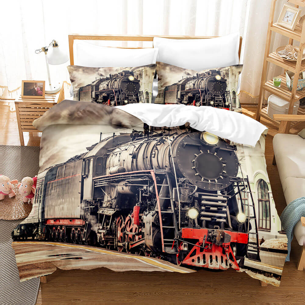 Steam Engine Train Bedding Set Rail Vehicles Quilt Covers Without Filler (Online Order Only)