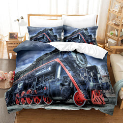 Steam Engine Train Bedding Set Rail Vehicles Quilt Covers Without Filler (Online Order Only)