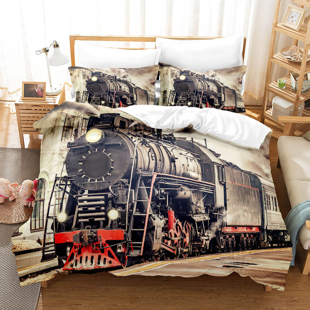 Steam Engine Train Bedding Set Rail Vehicles Quilt Covers Without Filler (Online Order Only)