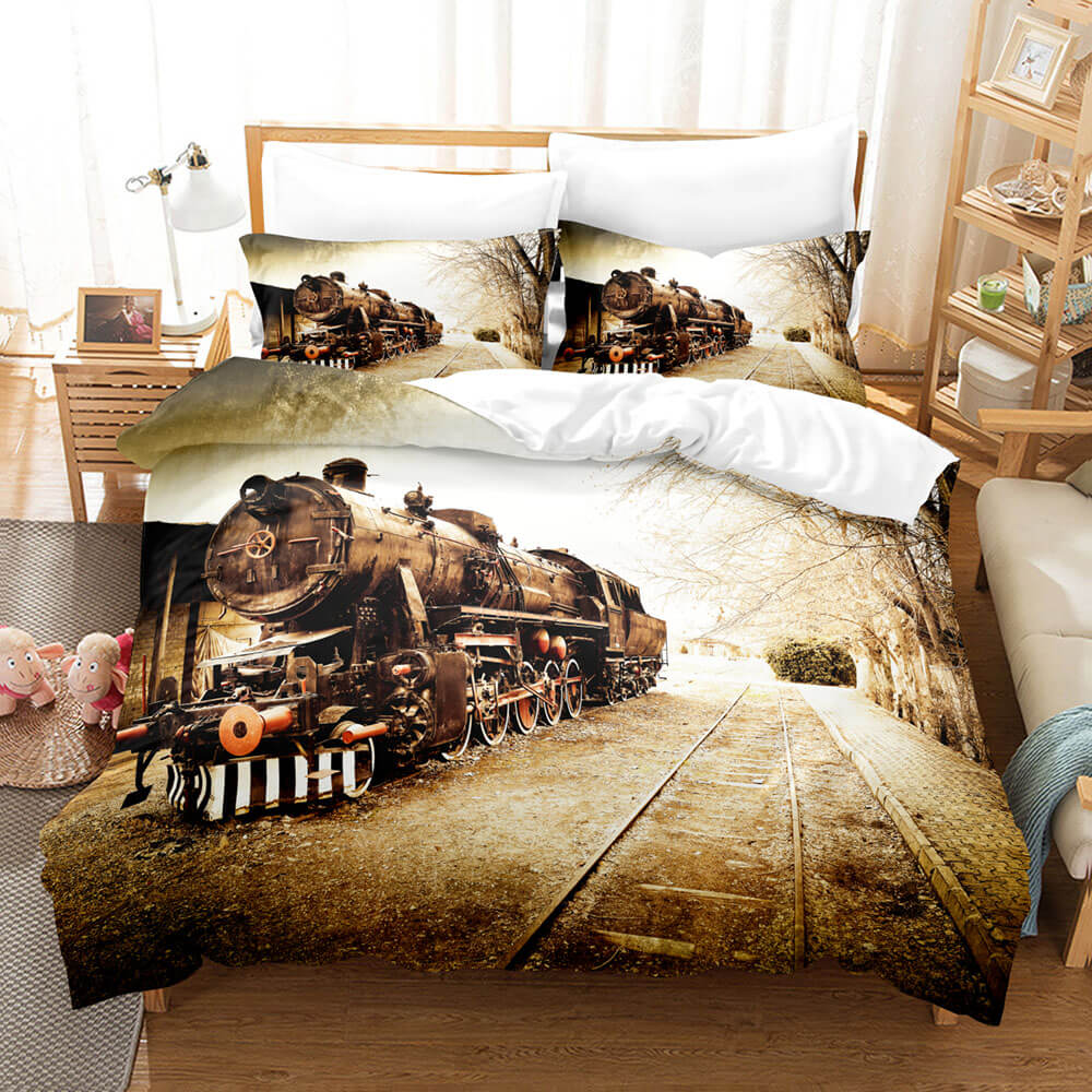 Steam Engine Train Bedding Set Rail Vehicles Quilt Covers Without Filler (Online Order Only)