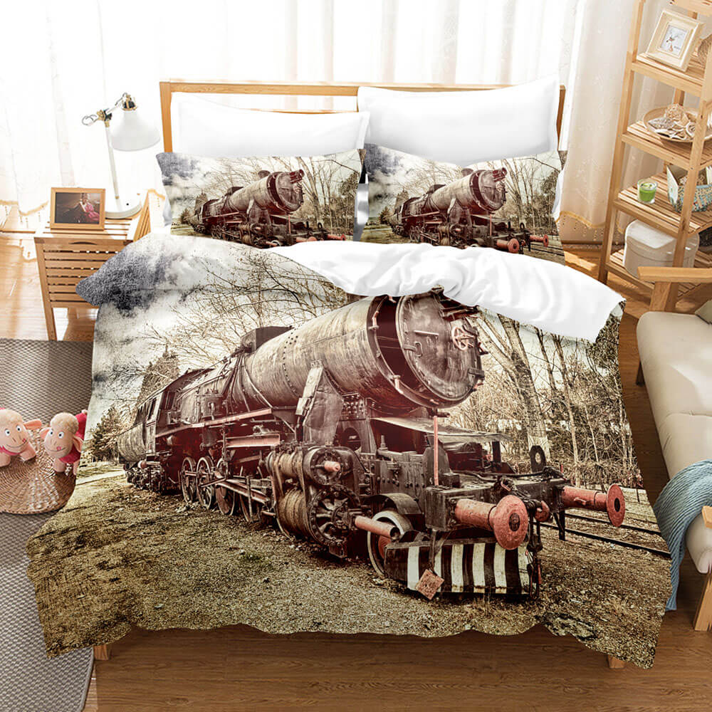 Steam Engine Train Bedding Set Rail Vehicles Quilt Covers Without Filler (Online Order Only)