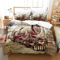 Steam Engine Train Bedding Set Rail Vehicles Quilt Covers Without Filler (Online Order Only)