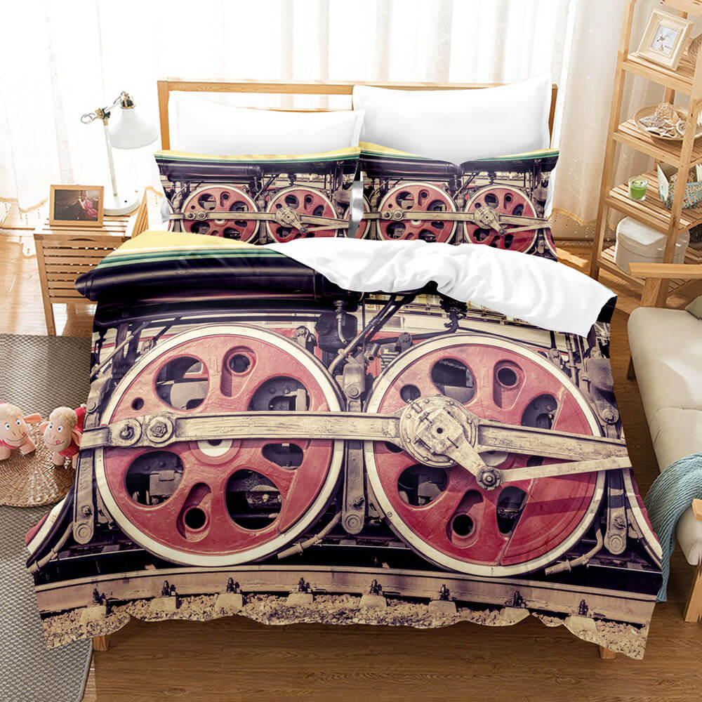 Steam Engine Train Bedding Set Rail Vehicles Quilt Covers Without Filler (Online Order Only)