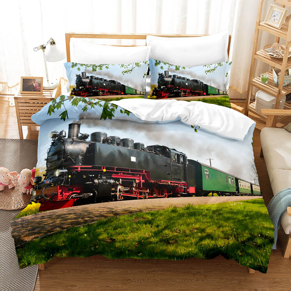 Steam Engine Train Vintage Locomotive Bedding Set Quilt Cover Without Filler (Online Order Only)