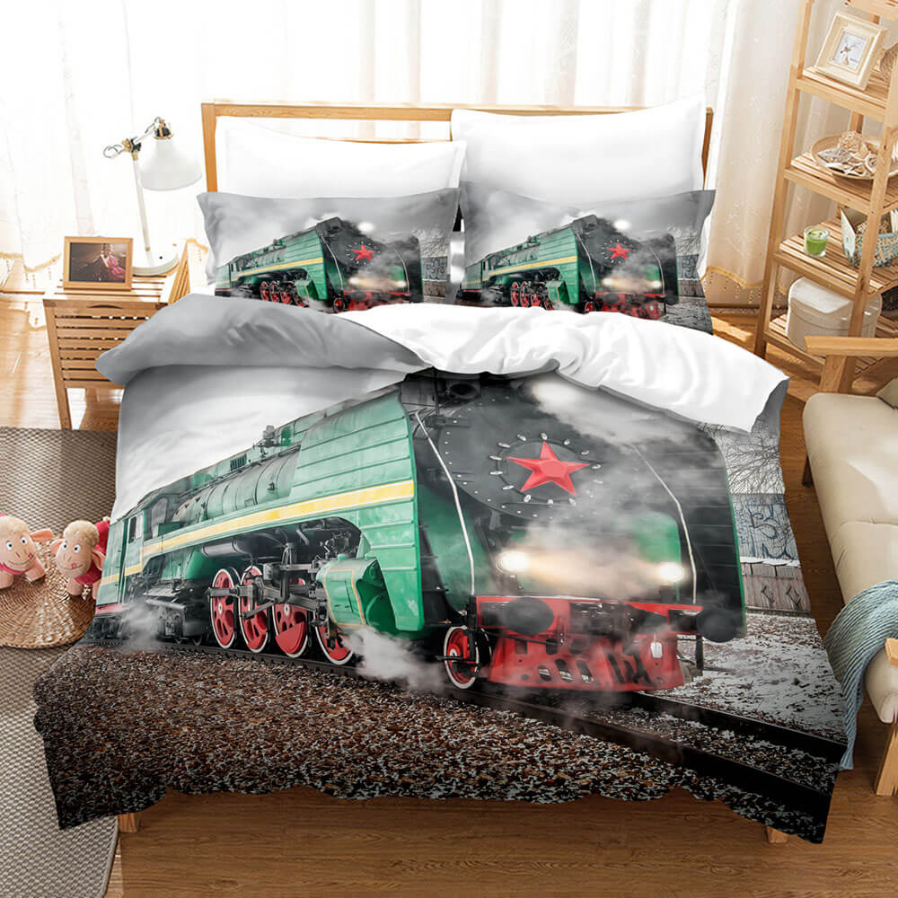 Steam Engine Train Vintage Locomotive Bedding Set Quilt Cover Without Filler (Online Order Only)