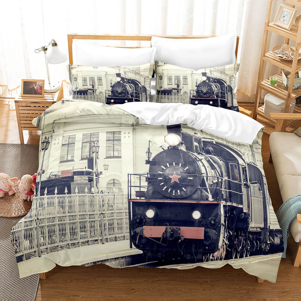 Steam Engine Train Vintage Locomotive Bedding Set Quilt Cover Without Filler (Online Order Only)