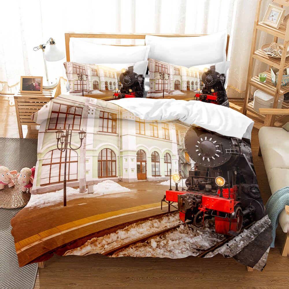 Steam Engine Train Vintage Locomotive Bedding Set Quilt Cover Without Filler (Online Order Only)