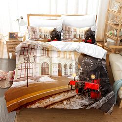 Steam Engine Train Vintage Locomotive Bedding Set Quilt Cover Without Filler (Online Order Only)