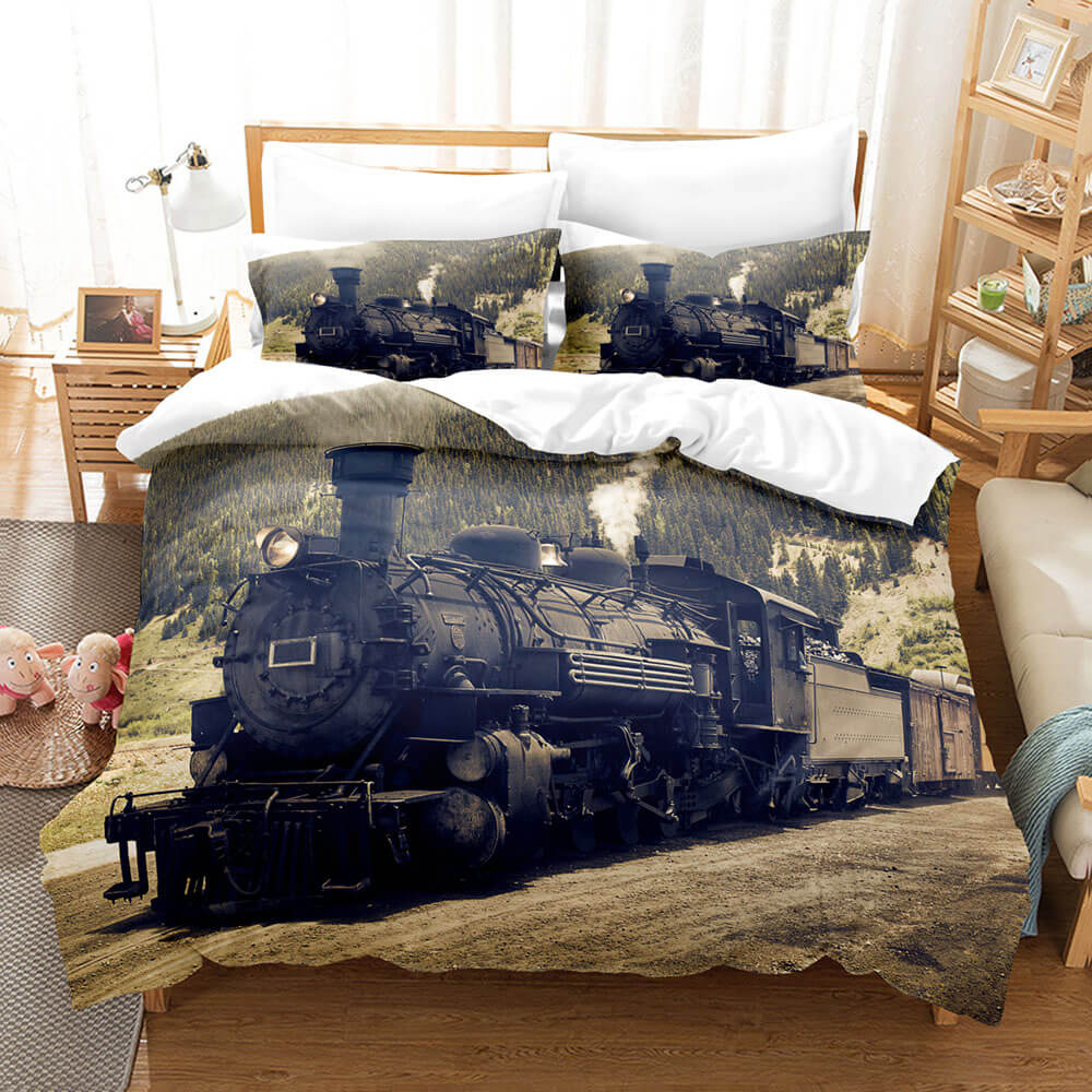 Steam Engine Train Vintage Locomotive Bedding Set Quilt Cover Without Filler (Online Order Only)