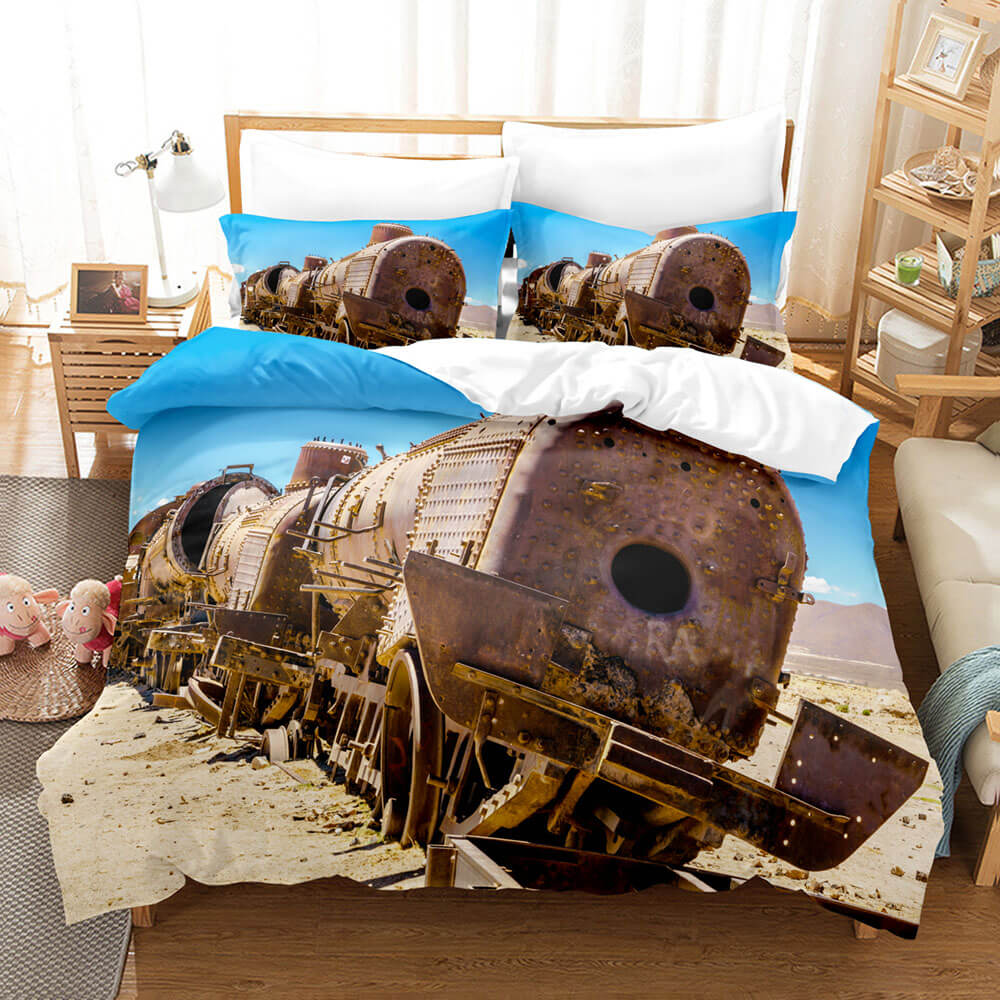 Steam Engine Train Vintage Locomotive Bedding Set Quilt Cover Without Filler (Online Order Only)