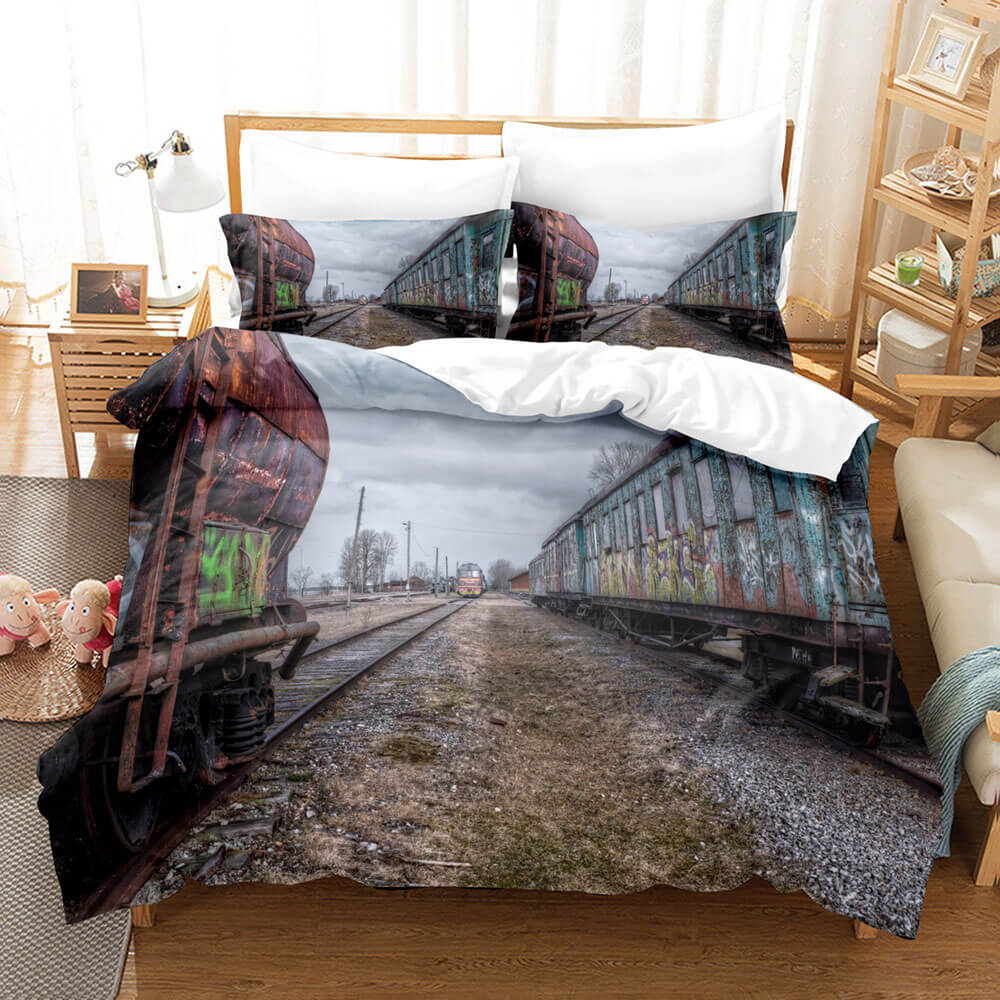 Steam Engine Train Vintage Locomotive Bedding Set Duvet Covers Pillowcases (Online Order Only)