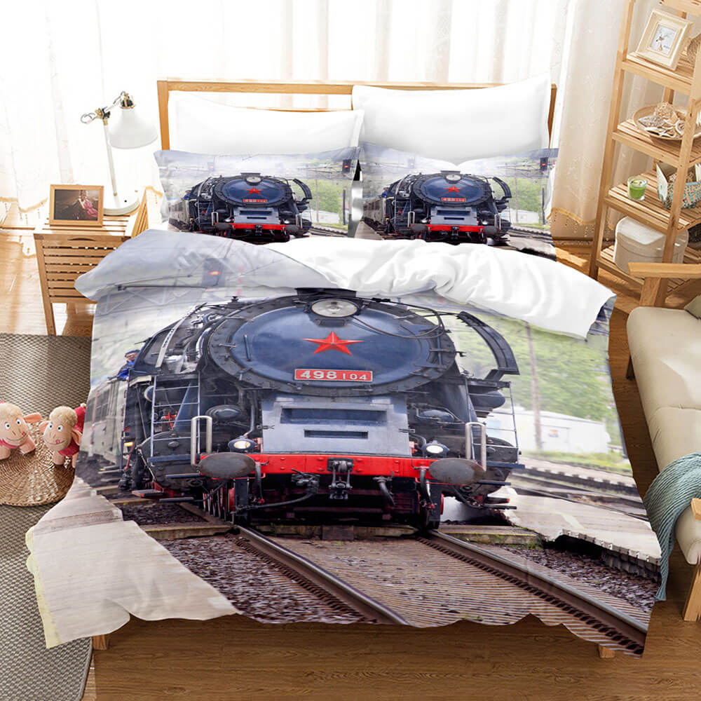Steam Engine Train Vintage Locomotive Bedding Set Duvet Covers Pillowcases (Online Order Only)