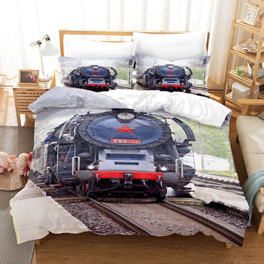 Steam Engine Train Vintage Locomotive Bedding Set Duvet Covers Pillowcases (Online Order Only)