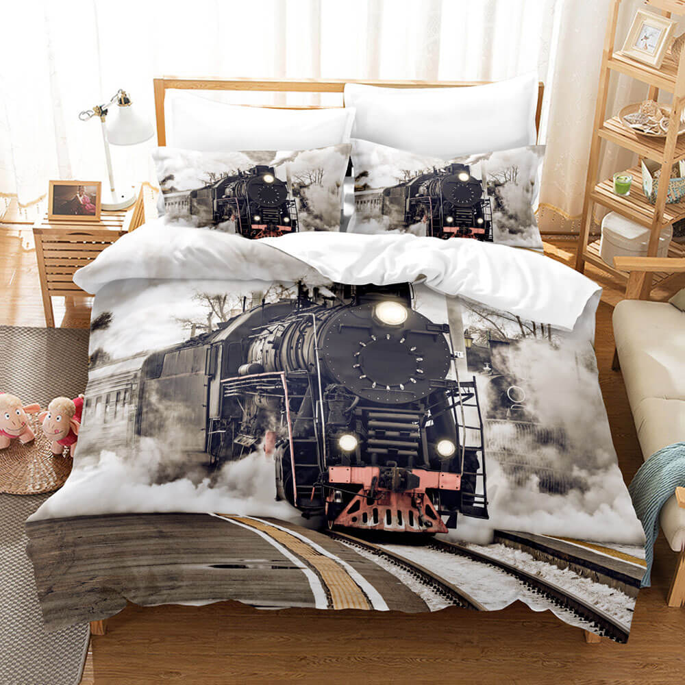 Steam Engine Train Vintage Locomotive Bedding Set Duvet Covers Pillowcases (Online Order Only)