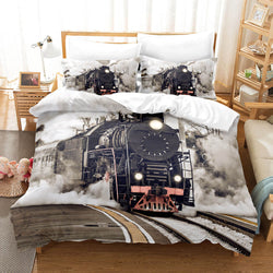 Steam Engine Train Vintage Locomotive Bedding Set Duvet Covers Pillowcases (Online Order Only)