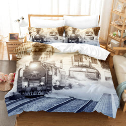 Steam Engine Train Vintage Locomotive Bedding Set Duvet Covers Pillowcases (Online Order Only)