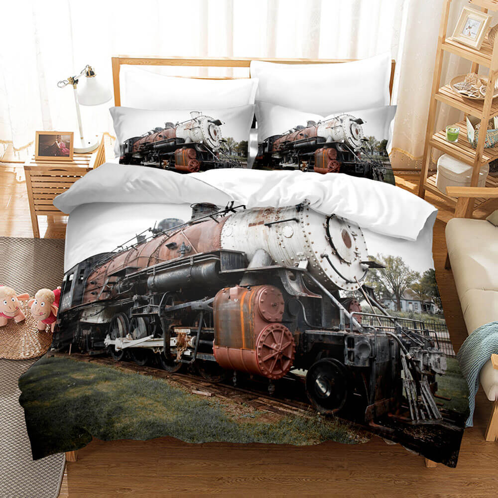 Steam Engine Train Vintage Locomotive Bedding Set Duvet Covers Pillowcases (Online Order Only)