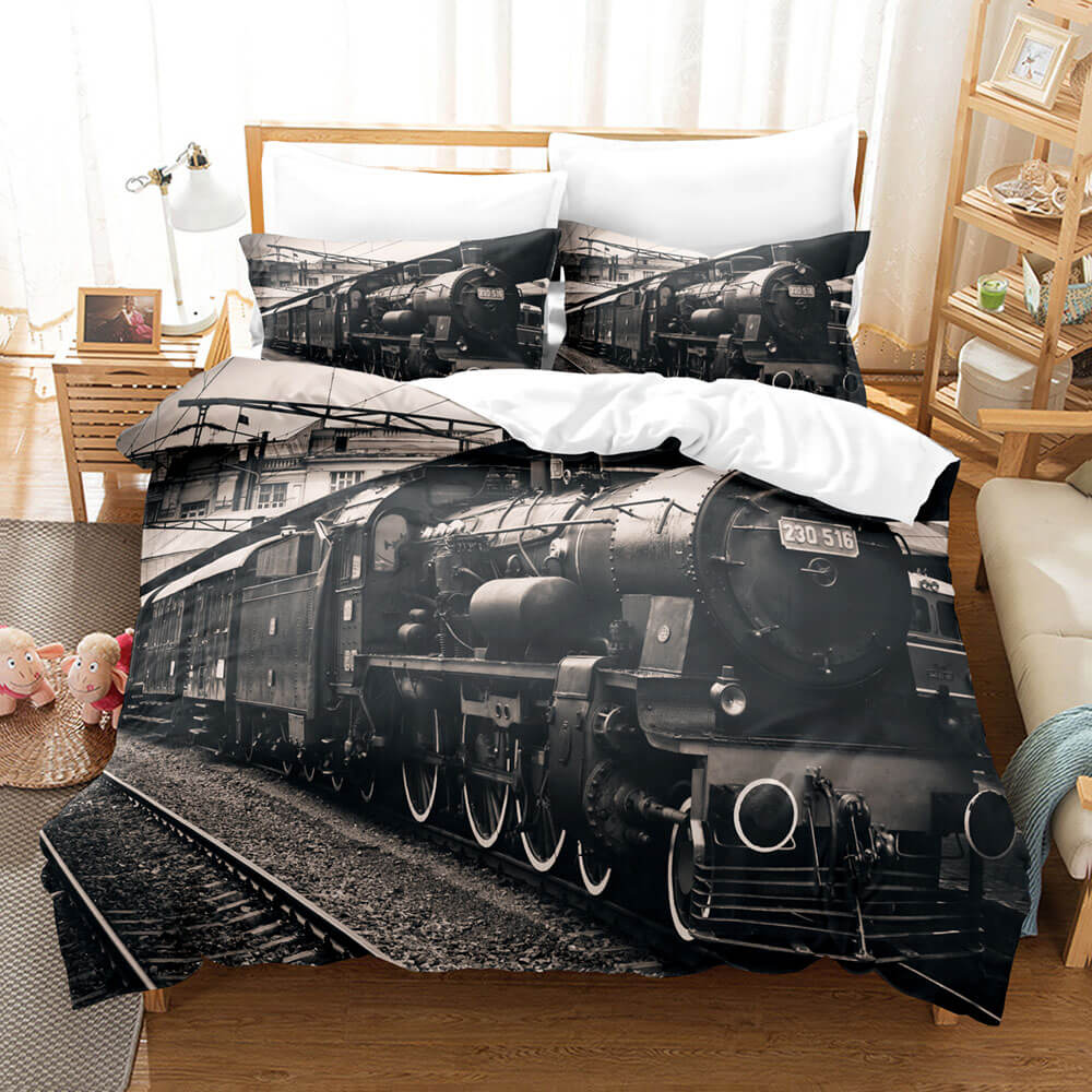 Steam Engine Train Vintage Locomotive Bedding Set Duvet Covers Pillowcases (Online Order Only)