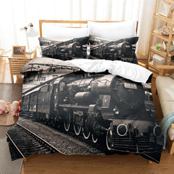 Steam Engine Train Vintage Locomotive Bedding Set Duvet Covers Pillowcases (Online Order Only)