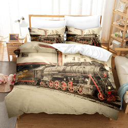 Steam Engine Train Vintage Locomotive Bedding Set Duvet Covers Pillowcases (Online Order Only)