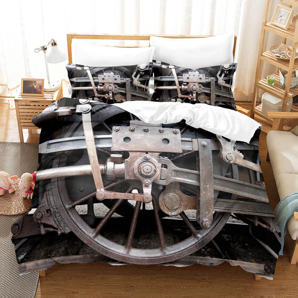 Steam Engine Train Vintage Locomotive Bedding Set Duvet Covers Pillowcases (Online Order Only)
